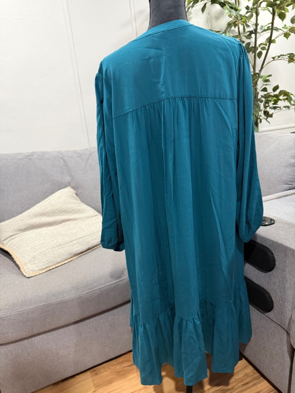 Torrid Teal Button-Front Ruffle Dress - Picture 6 of 6